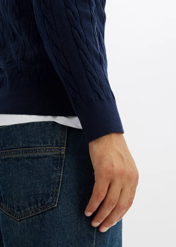Finstrikket genser med flettemønster, Slim Fit, bonprix