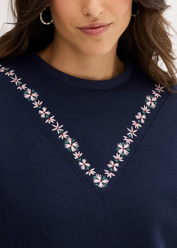 Sweatshirt i bomullsmiks med broderi, bonprix
