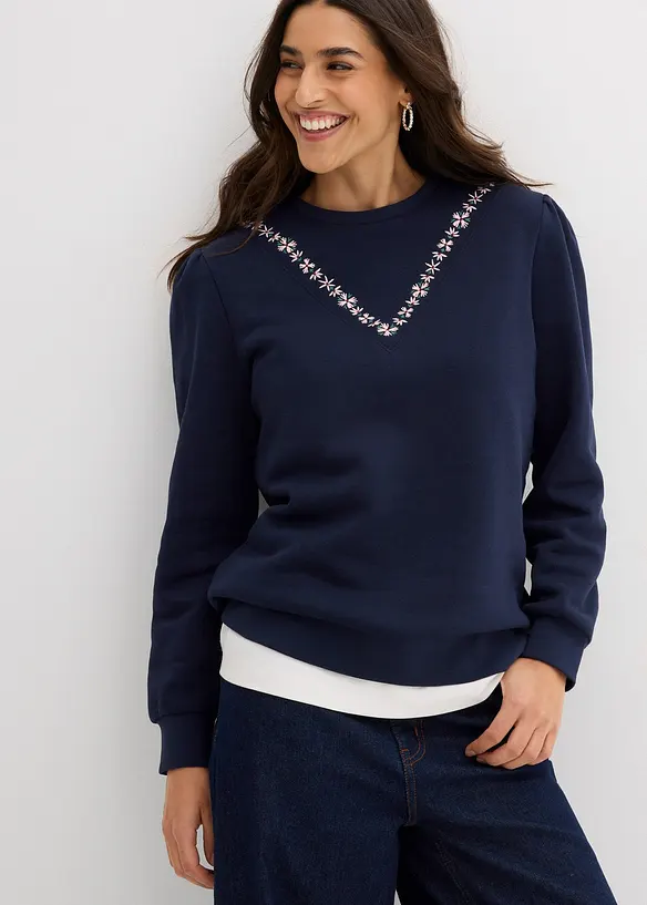 Sweatshirt i bomullsmiks med broderi, bonprix