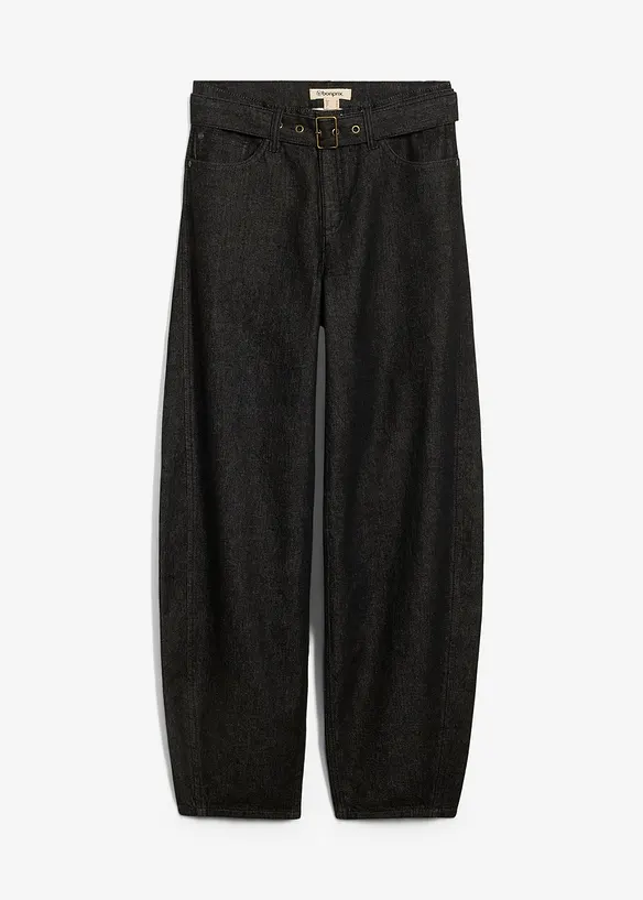 Barrel-jeans, Mid Waist med belte, bonprix