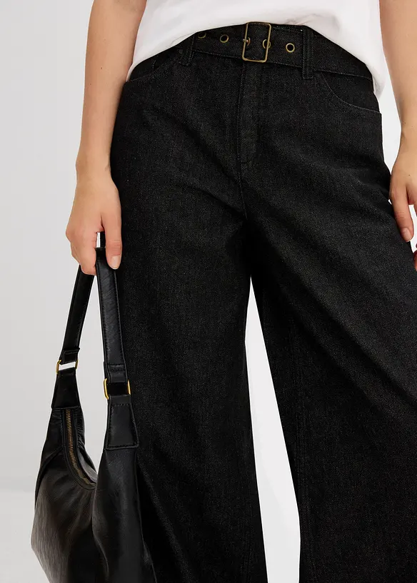 Barrel-jeans, Mid Waist med belte, bonprix