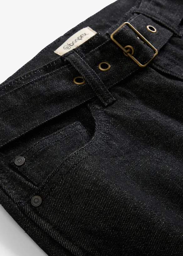 Barrel-jeans, Mid Waist med belte, bonprix