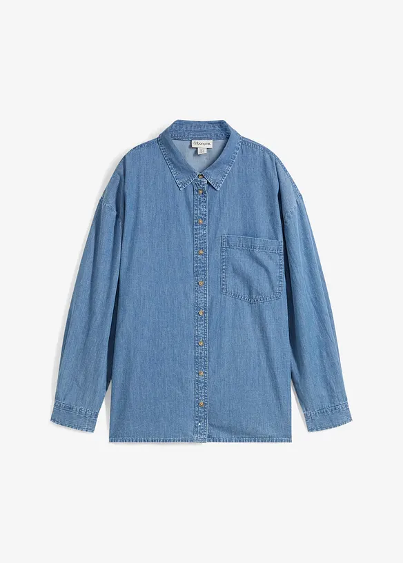 Oversized jeansskjorte av økologisk bomull, bonprix
