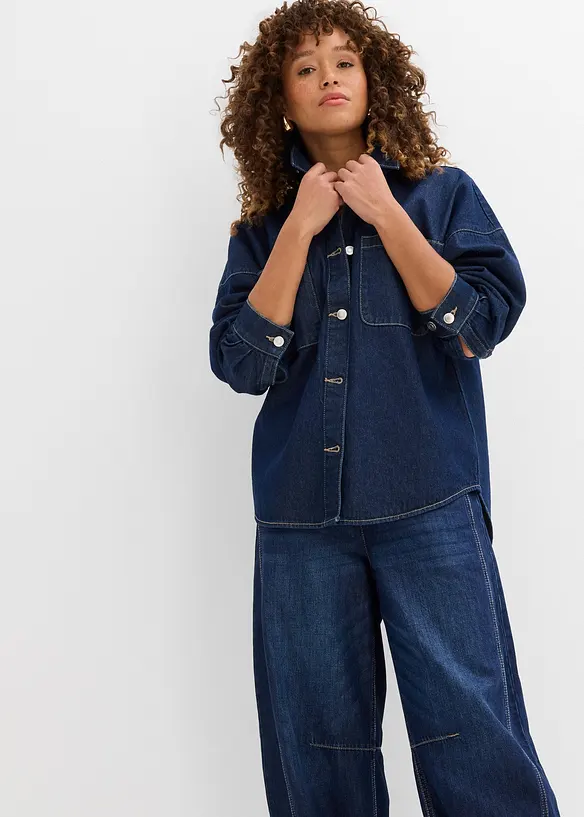 Oversized jeans-skjorte av økologisk bomull, bonprix