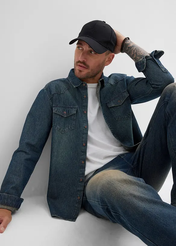 Denimskjorte i 100% bomull, bonprix