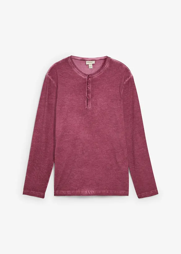 Henley T-skjorte, langermet i vasket stil av 100% økologisk bomull, bonprix
