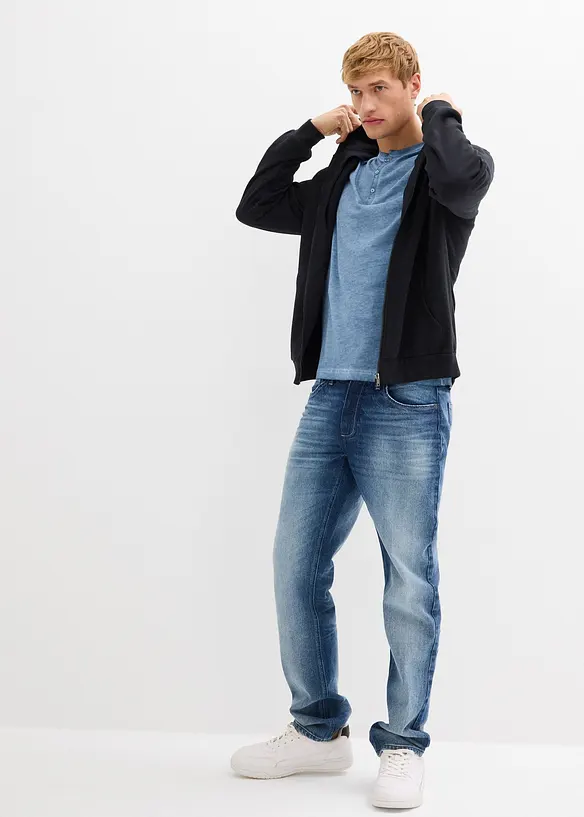 Henley T-skjorte, langermet i vasket stil av 100% økologisk bomull, bonprix
