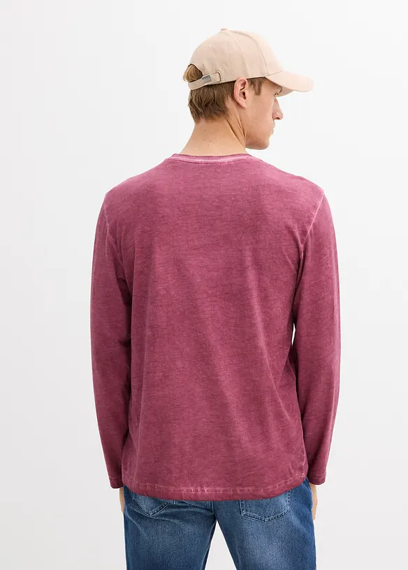 Henley T-skjorte, langermet i vasket stil av 100% økologisk bomull, bonprix