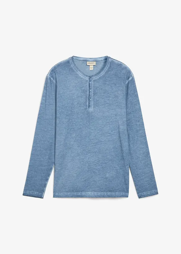 Henley T-skjorte, langermet i vasket stil av 100% økologisk bomull, bonprix