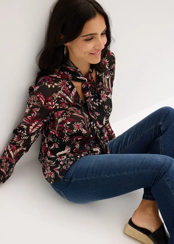 Chiffonbluse med sløyfe, bonprix