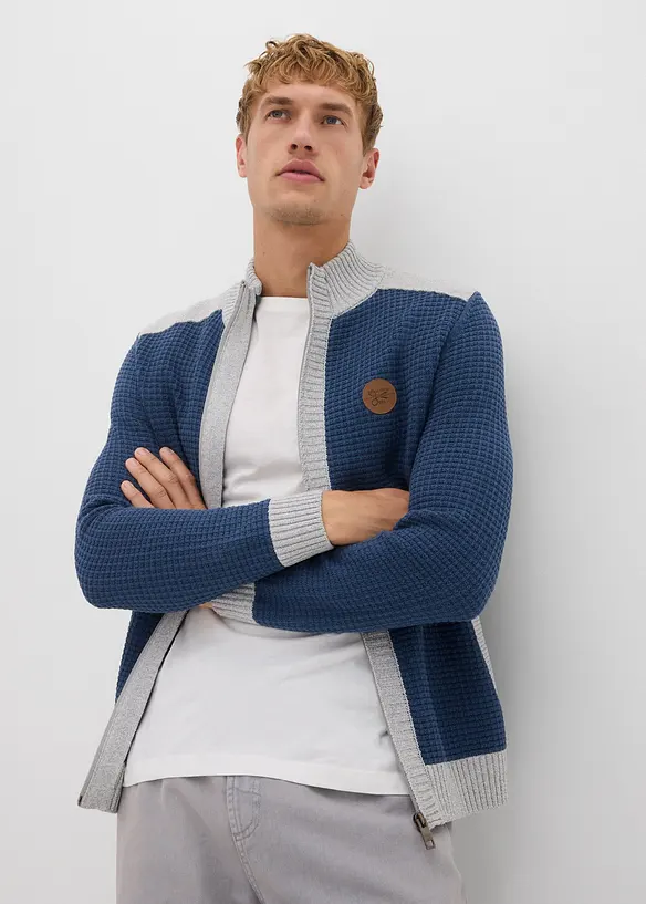 Grovstrikket cardigan med ståkrage, bonprix
