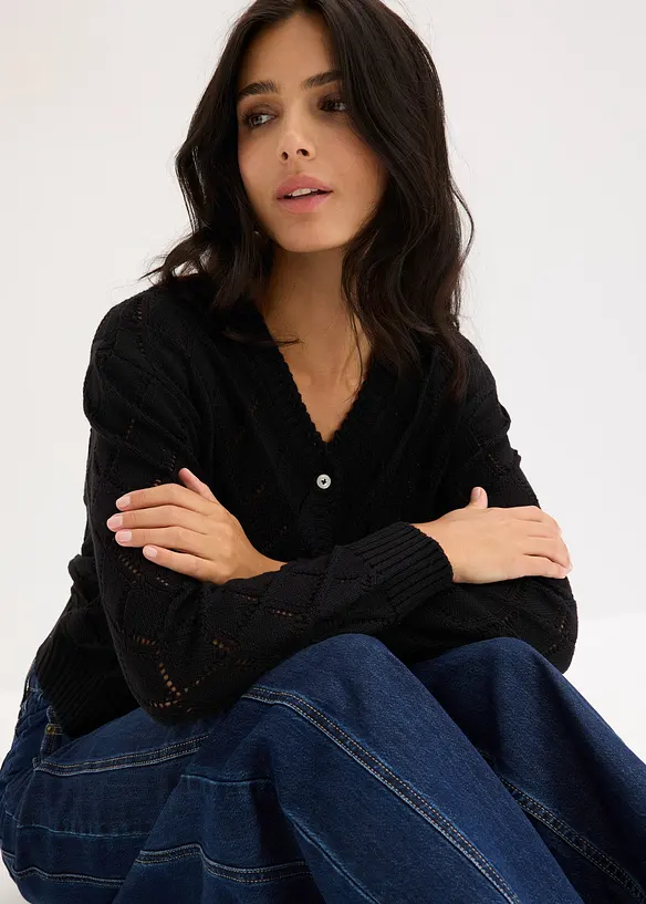 Cardigan med hullmønster, bonprix