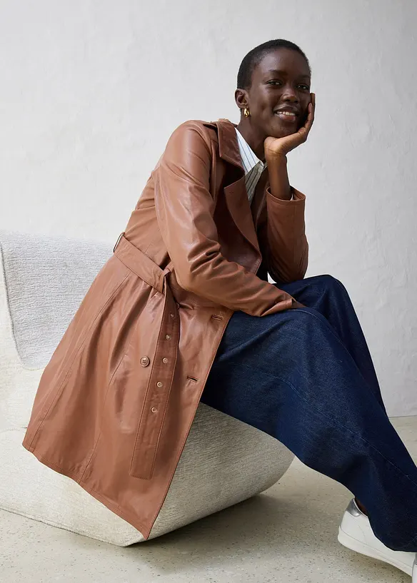 Skinnjakke i lammenappa og trenchcoat-modell, bonprix