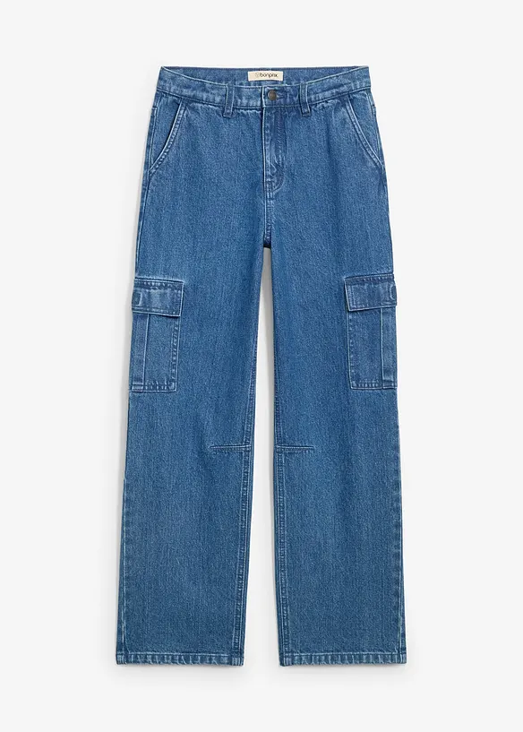 Loose Fit-cargojeans med regulerbar linning, Straight, bonprix