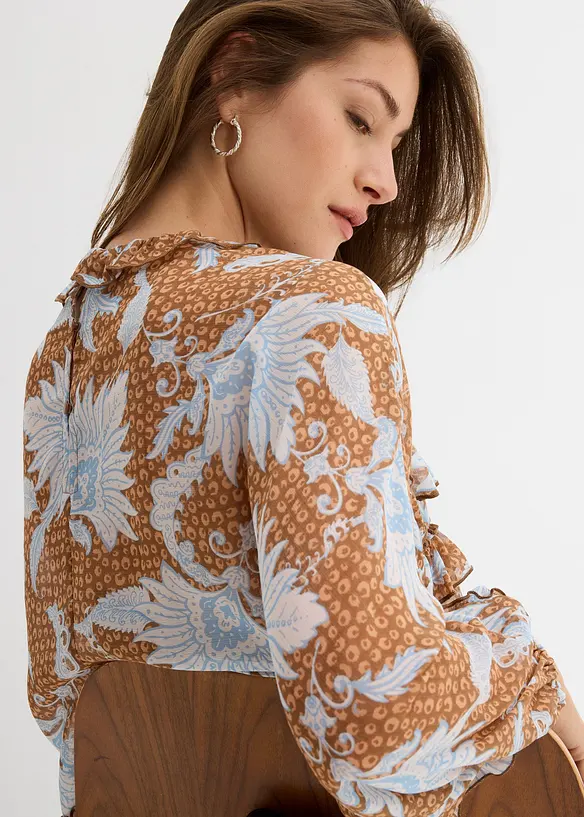 Chiffonbluse med rysjer, bonprix