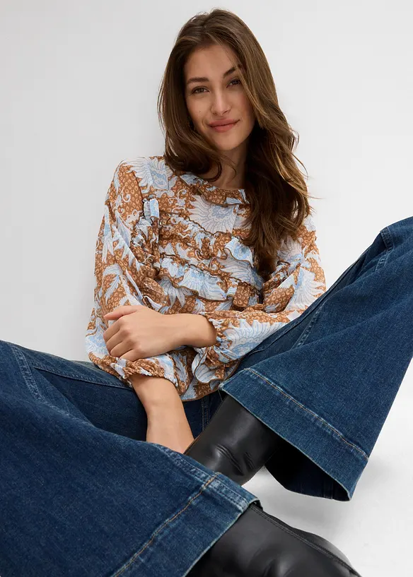 Chiffonbluse med rysjer, bonprix