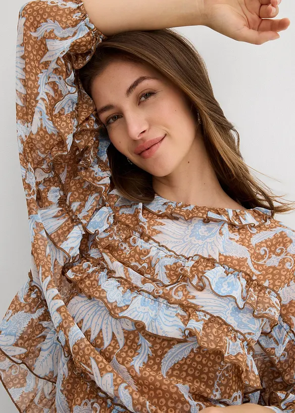 Chiffonbluse med rysjer, bonprix