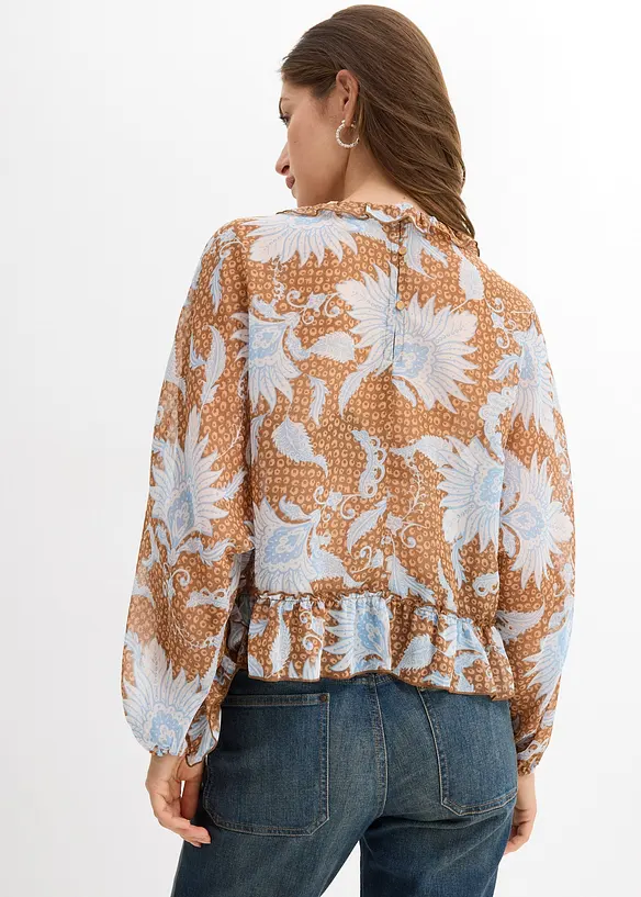 Chiffonbluse med rysjer, bonprix
