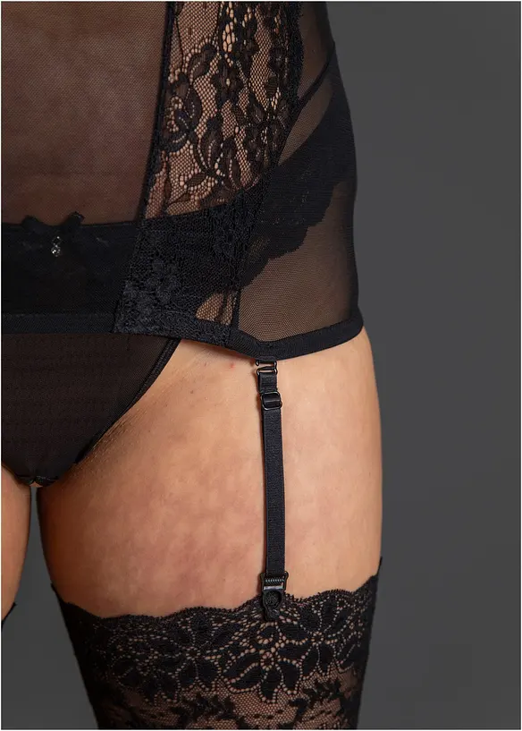 Korsett med strømpeholder +stringtruse ouvert (2-delt sett), bonprix