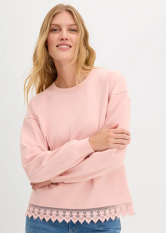 Sweatshirt med blondebesetning, bonprix