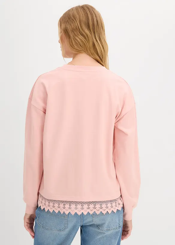 Sweatshirt med blondebesetning, bonprix