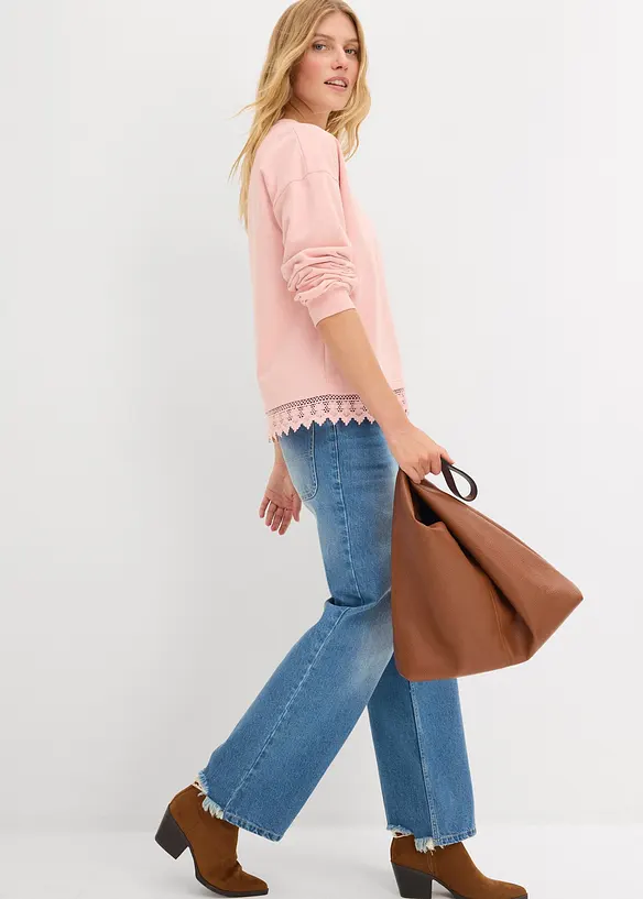 Sweatshirt med blondebesetning, bonprix