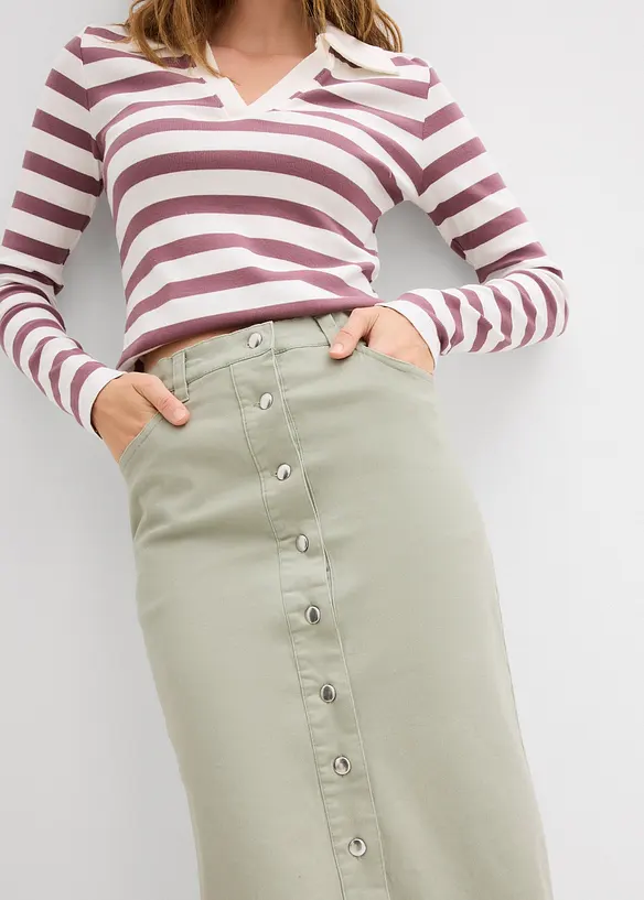Midiskjørt i twill, bonprix