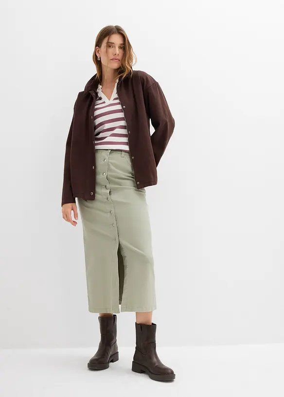 Midiskjørt i twill, bonprix