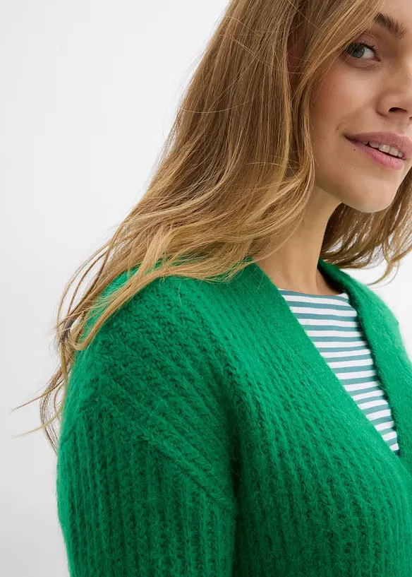 Grovstrikket cardigan i myk garnmiks med ull, bonprix