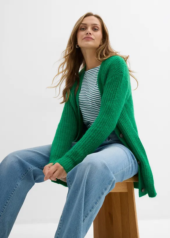 Grovstrikket cardigan i myk garnmiks med ull, bonprix