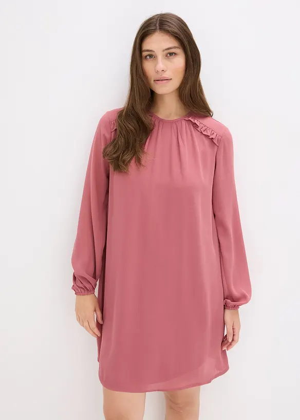 Minikjole i chiffon med rysjer, bonprix
