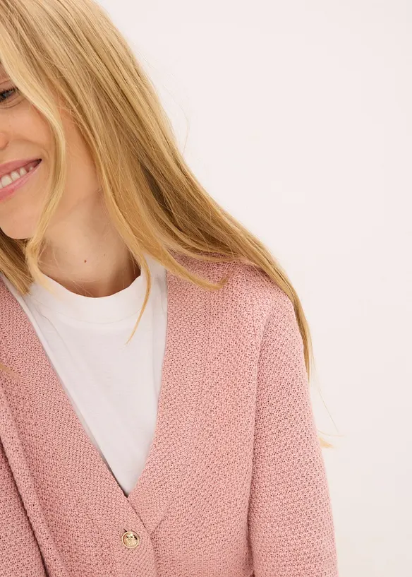 Cardigan i melert garn med gullfargede knapper, bonprix