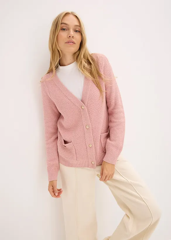 Cardigan i melert garn med gullfargede knapper, bonprix