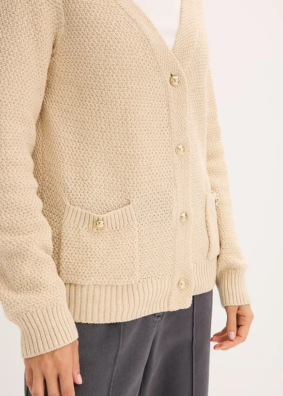 Cardigan i melert garn med gullfargede knapper, bonprix