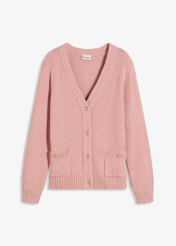 Cardigan i melert garn med gullfargede knapper, bonprix