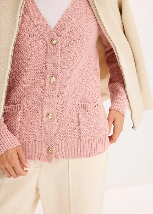 Cardigan i melert garn med gullfargede knapper, bonprix
