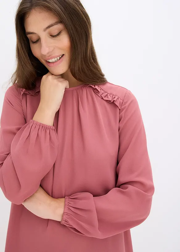 Minikjole i chiffon med rysjer, bonprix