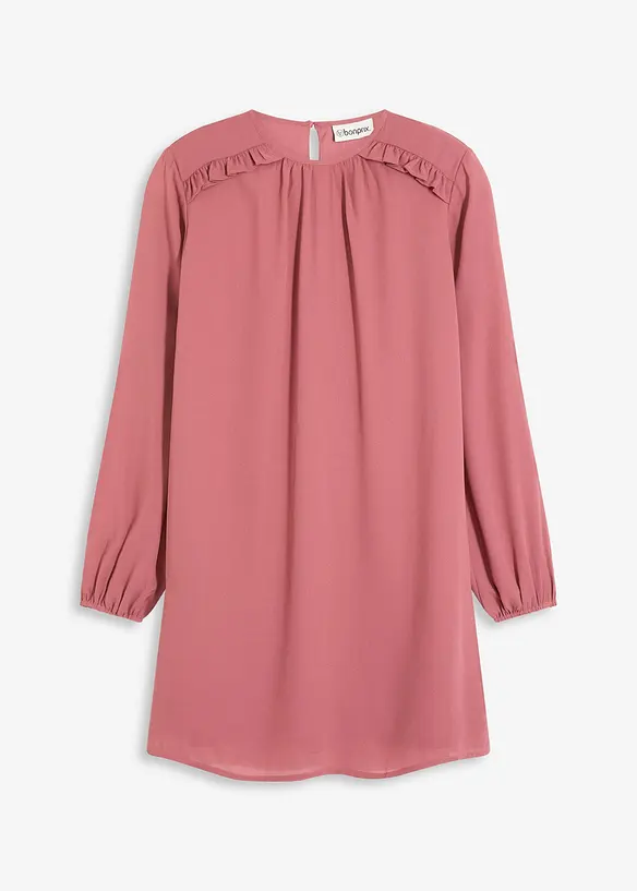 Minikjole i chiffon med rysjer, bonprix