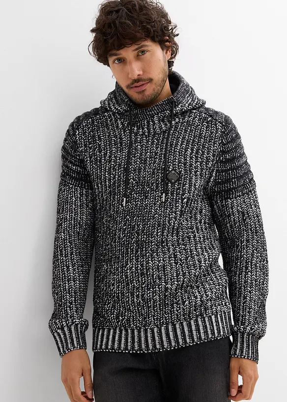 Genser med hette og biker-detaljer, bonprix