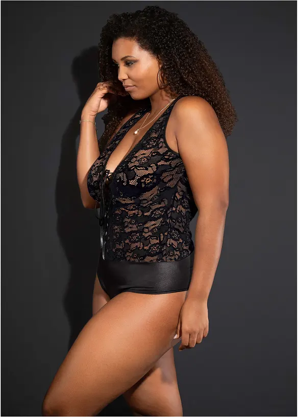 Body ouvert med wetlook, bonprix