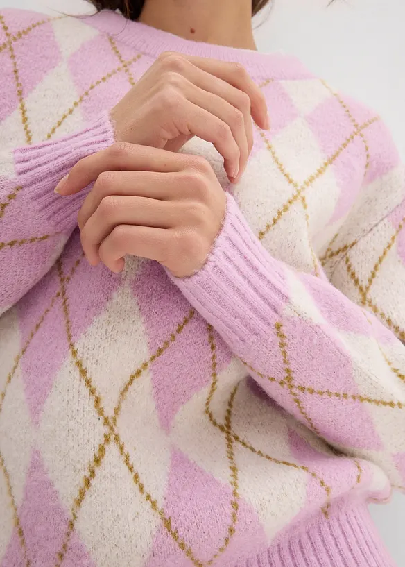 Finstrikket genser med rutemønster, bonprix