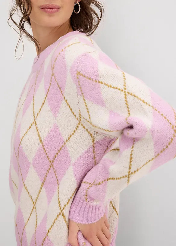 Finstrikket genser med rutemønster, bonprix