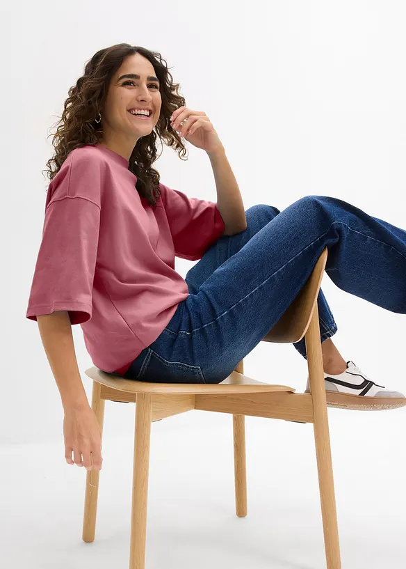 Oversized topp i formstabil, 100% økologisk bomull, bonprix