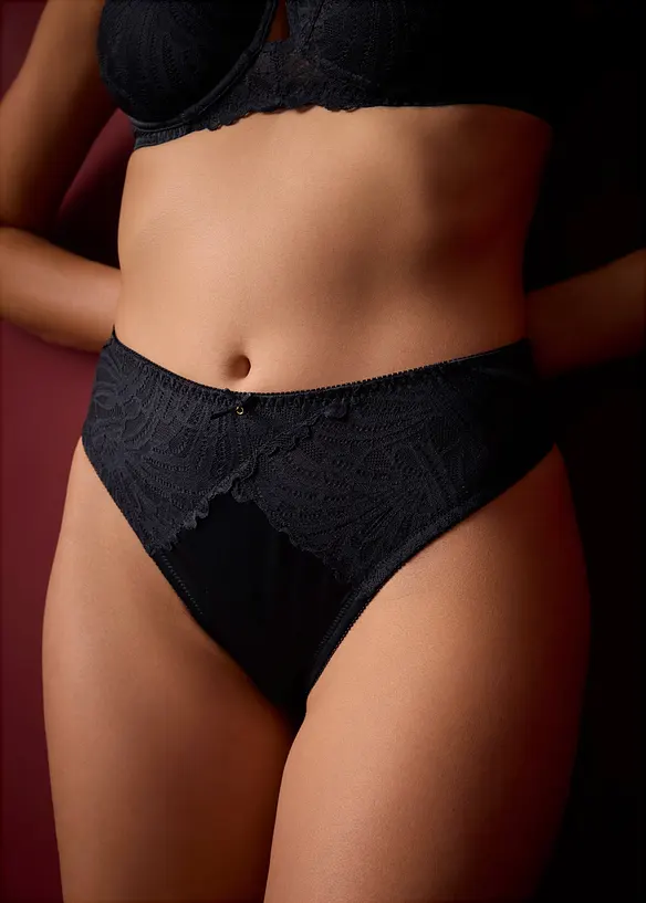 Stringtruse i materiale med glans og høy midje (2-pack), bonprix