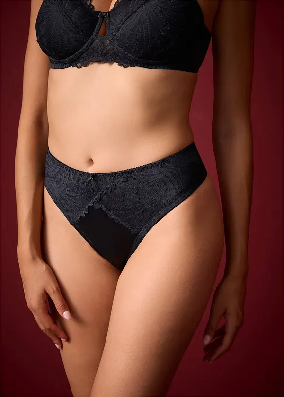 Stringtruse i materiale med glans og høy midje (2-pack), bonprix