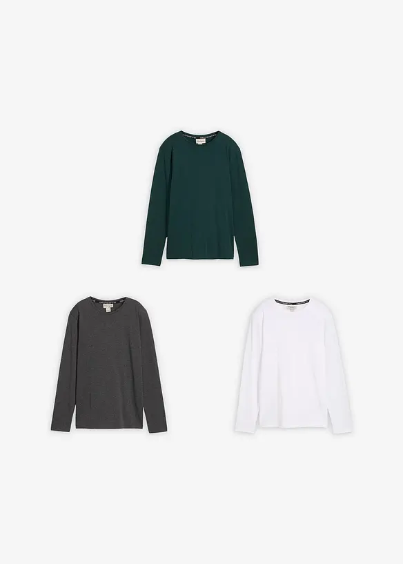 Langermet topp med økologisk bomull (3-pack), bonprix