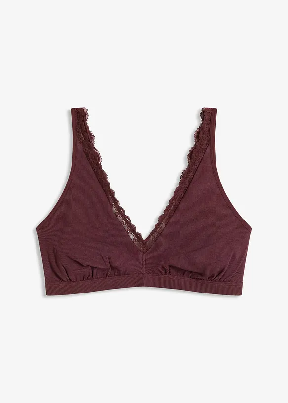 Bralette i ribbet materiale med økologisk bomull og blonder, bonprix