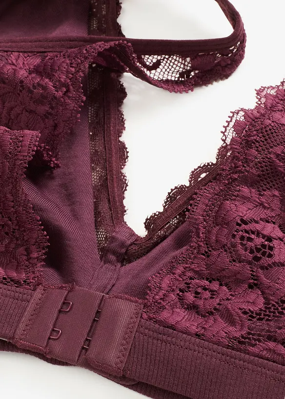 Bralette i ribbet materiale med økologisk bomull og blonder, bonprix