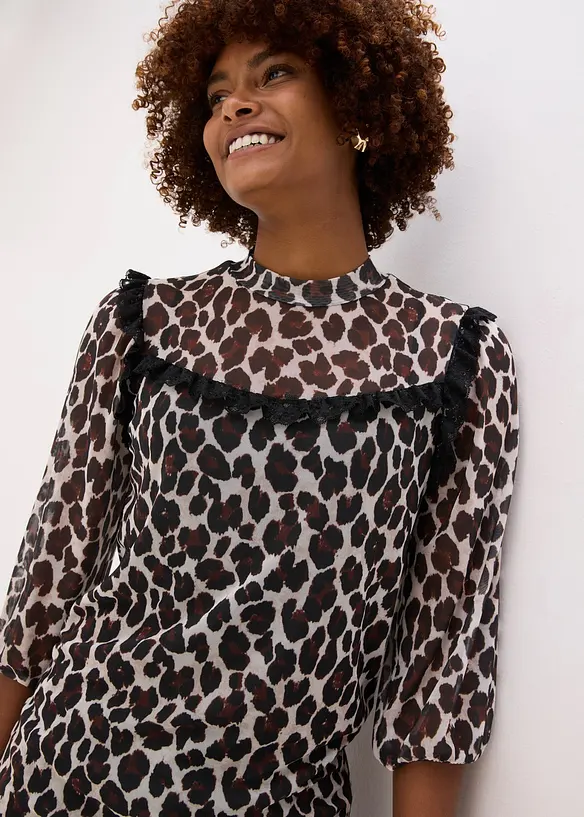 Topp av myk mesh med blonde, bonprix