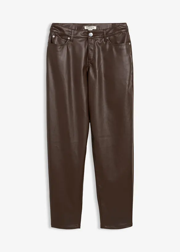 Barrel bukse i imitert skinn, Mid Waist, bonprix